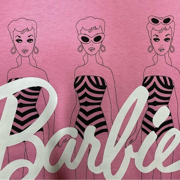 Barbie Doll Pink Graphic Striped Bathing Suit T-Shirt Tee Iconic Size Large L - Picture 9 of 9